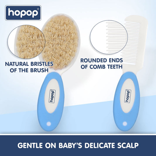 Hopop BPA-Free Baby Hair Brush & Comb Set-Blue