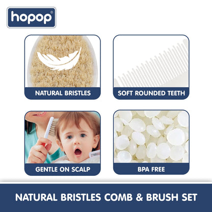 Hopop BPA-Free Baby Hair Brush & Comb Set-Blue