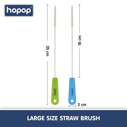 Hopop Easy Straw Cleaning Brush-Stainless Steel-Nylon Bristles-Pack of 2-Blue & Green