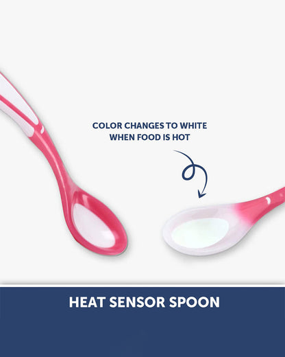 Hopop Heat Sensor Color Changing Feeding Spoons-Long Handle-Rounded Edges-Red & Blue-For Infants