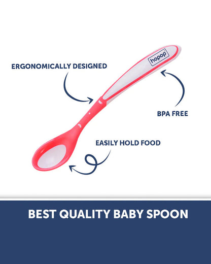 Hopop Heat Sensor Color Changing Feeding Spoons-Long Handle-Rounded Edges-Red & Blue-For Infants
