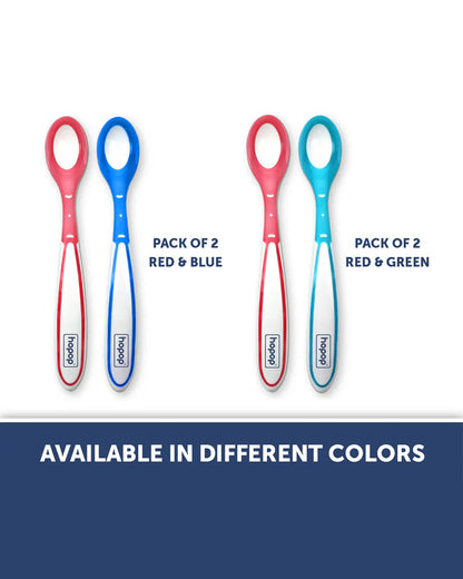 Hopop Heat Sensor Color Changing Feeding Spoons-Long Handle-Rounded Edges-Red & Blue-For Infants