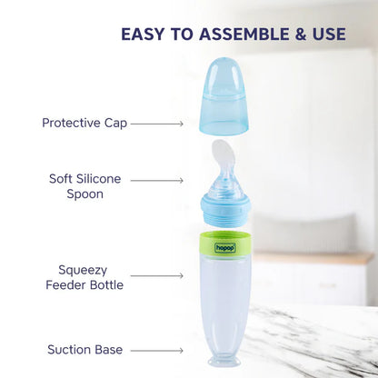 Hopop Soft Squeezy Silicone Food Feeder-Round Edges-Easy Grip Design-90 ml-Blue-For Infants