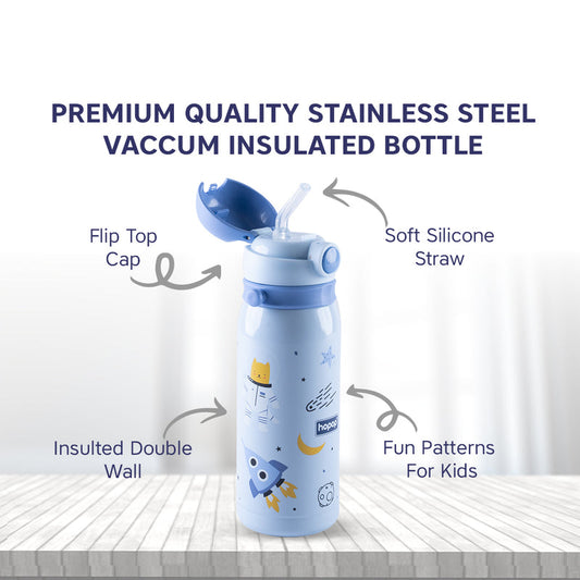 Hopop Stainless Steel Vacuum Bottle-Double Walled Insulation-With Carry Handle-450 ml-Blue