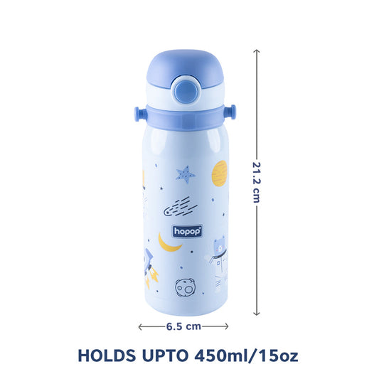 Hopop Stainless Steel Vacuum Bottle-Double Walled Insulation-With Carry Handle-450 ml-Blue