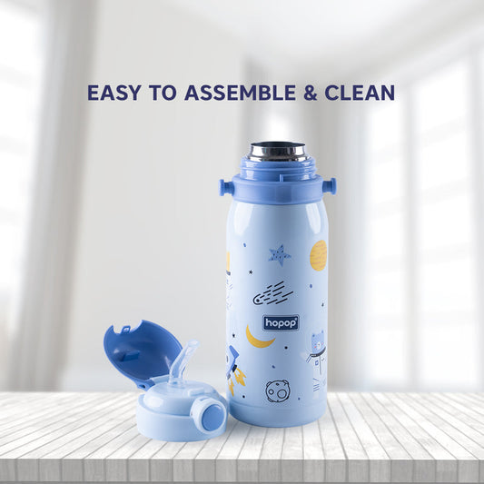 Hopop Stainless Steel Vacuum Bottle-Double Walled Insulation-With Carry Handle-450 ml-Blue