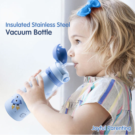 Hopop Stainless Steel Vacuum Bottle-Double Walled Insulation-With Carry Handle-450 ml-Blue