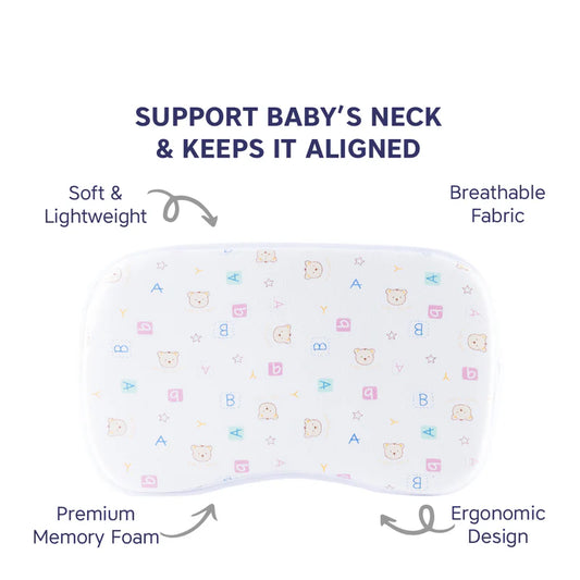 Hopop Memory Foam Baby Pillow-Prevents Flat Head Syndrome-Eases Neck Tension of Baby-Animal-For Infants