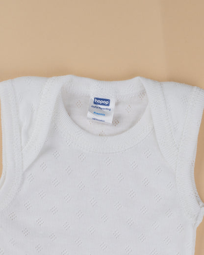 Hopop White Vest-Patterned-Cotton-Pack of 3-For Infants