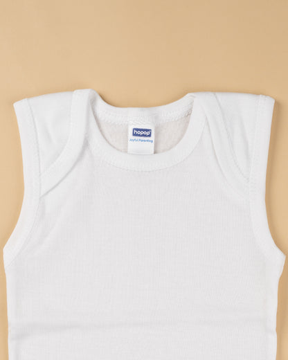 Hopop White Vest-Shoulder Snap-Solid-Cotton-Pack of 3-For Infants