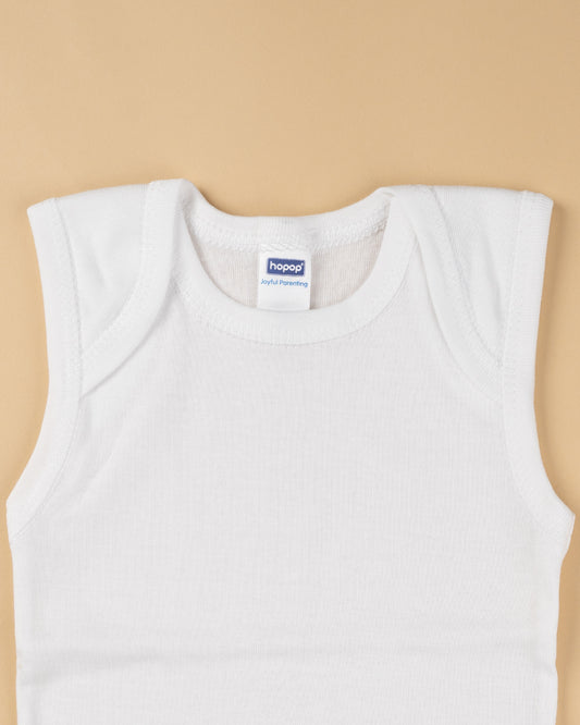 Hopop White Vest-Shoulder Snap-Solid-Cotton-Pack of 3-For Infants