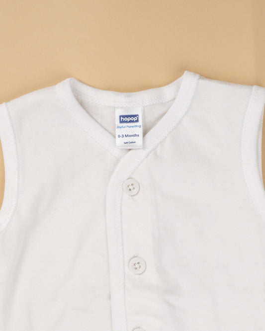 Hopop White Vest-Front Open-Solid-Cotton-Pack of 3-For Infants