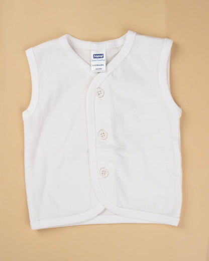 Hopop White Vest-Front Open-Solid-Cotton-Pack of 3-For Infants