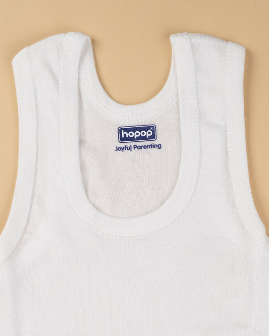 Hopop White Vest-U-Neck-Solid-Cotton-Pack of 3-For Infants