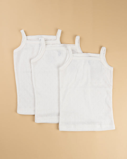 Hopop White Vest-Square-Neck-Solid-Cotton-Pack of 3-For Infants