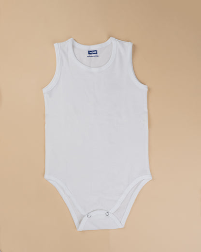 Hopop White Vest Bodysuit-Sleeveless-Solid-Cotton-Pack of 3-For Infants