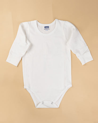 Hopop White Vest Bodysuit-Long Sleeves-Solid-Cotton-Pack of 3-For Infants