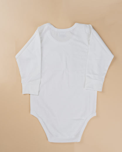 Hopop White Vest Bodysuit-Long Sleeves-Solid-Cotton-Pack of 3-For Infants