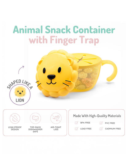 Melii Snack Container With Finger Trap-Airtight & Leakproof Lid-Dishwasher Safe-200 ml-Lion-For Feeding Infants