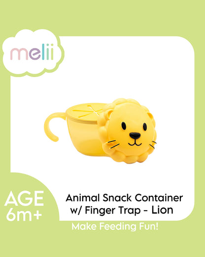 Melii Snack Container With Finger Trap-Airtight & Leakproof Lid-Dishwasher Safe-200 ml-Lion-For Feeding Infants