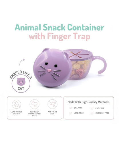 Melii Snack Container With Finger Trap-Airtight & Leakproof Lid-Dishwasher Safe-200 ml-Cat-For Feeding Infants