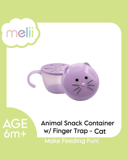 Melii Snack Container With Finger Trap-Airtight & Leakproof Lid-Dishwasher Safe-200 ml-Cat-For Feeding Infants