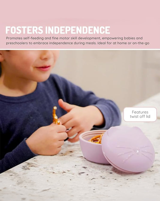 Melii Silicone Bowl-With Lid, Spoon & Fork-Airtight & Leakproof Lid-Cat-For Feeding Infants