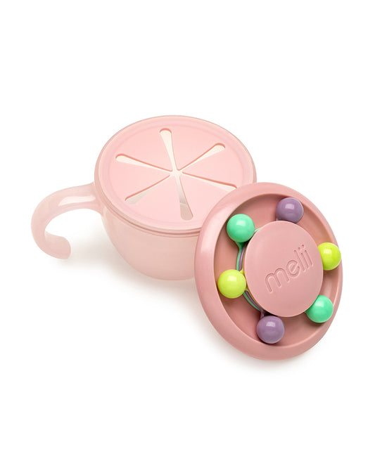 Melii Abacus Snack Container With Finger Trap-Doubles as a Toy-200 ml-Dishwasher Safe-Pink-For Feeding Infants