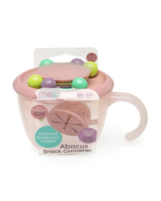 Melii Abacus Snack Container With Finger Trap-Doubles as a Toy-200 ml-Dishwasher Safe-Pink-For Feeding Infants