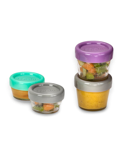 Melii Glass Food Container-Airtight & Leakproof Lid-With Measurement Markings-118 ml-Pack of 6-For Feeding Infants