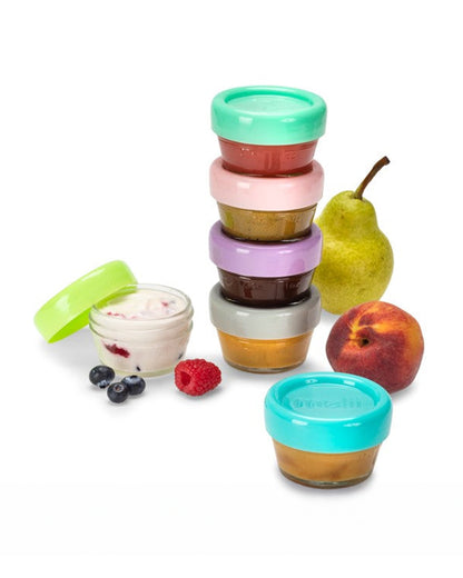 Melii Glass Food Container-Airtight & Leakproof Lid-With Measurement Markings-118 ml-Pack of 6-For Feeding Infants