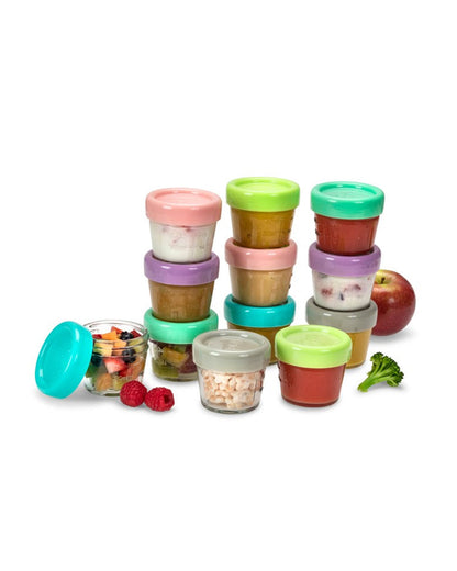 Melii Glass Food Container-Airtight & Leakproof Lid-With Measurement Markings-118 ml-Pack of 6-For Feeding Infants