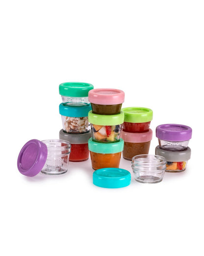 Melii Glass Food Container-Airtight & Leakproof Lid-With Measurement Markings-118 ml-Pack of 6-For Feeding Infants