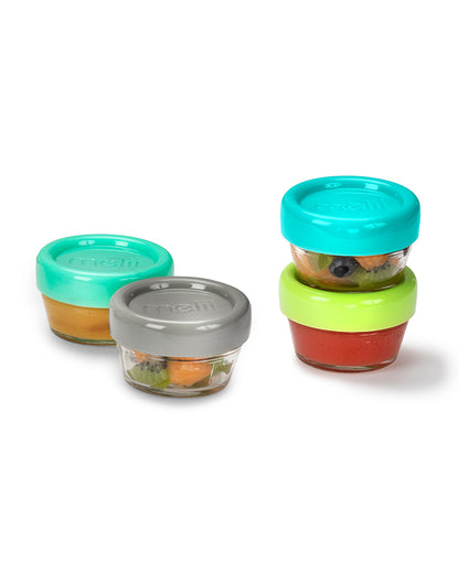 Melii Glass Food Container-Airtight & Leakproof Lid-With Measurement Markings-118 ml-Pack of 6-For Feeding Infants