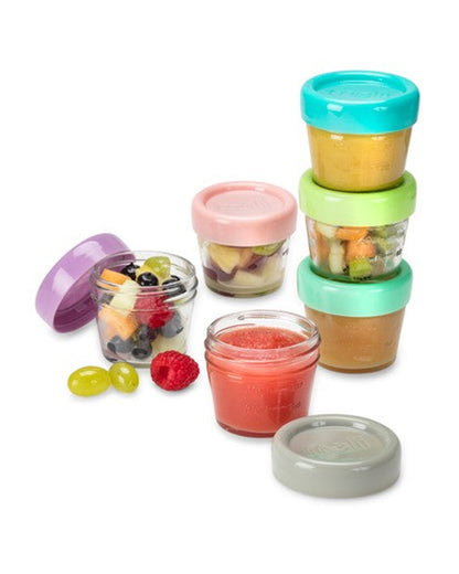 Melii Glass Food Container-Airtight & Leakproof Lid-With Measurement Markings-118 ml-Pack of 6-For Feeding Infants