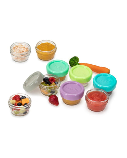 Melii Glass Food Container-Airtight & Leakproof Lid-With Measurement Markings-118 ml-Pack of 6-For Feeding Infants