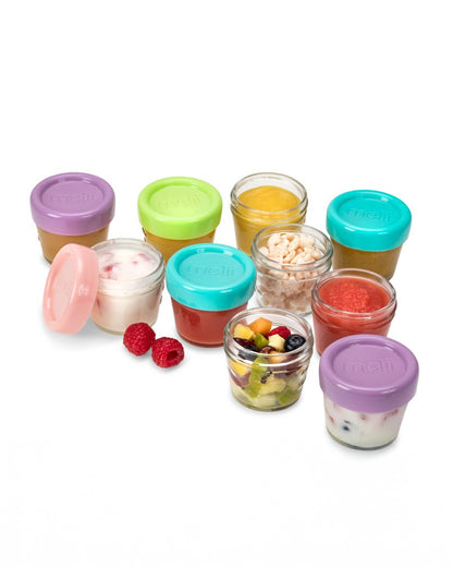 Melii Glass Food Container-Airtight & Leakproof Lid-With Measurement Markings-118 ml-Pack of 6-For Feeding Infants