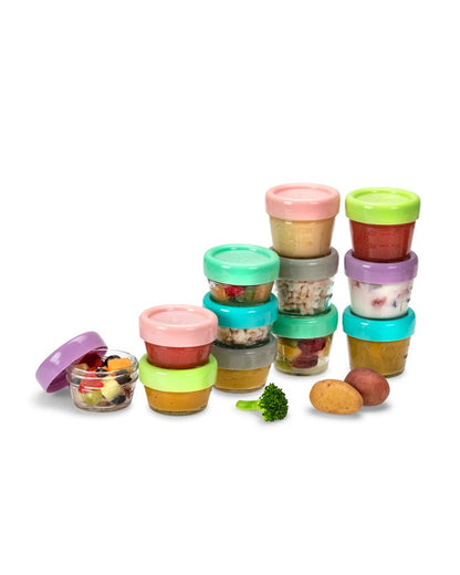 Melii Glass Food Container-Airtight & Leakproof Lid-With Measurement Markings-118 ml-Pack of 6-For Feeding Infants