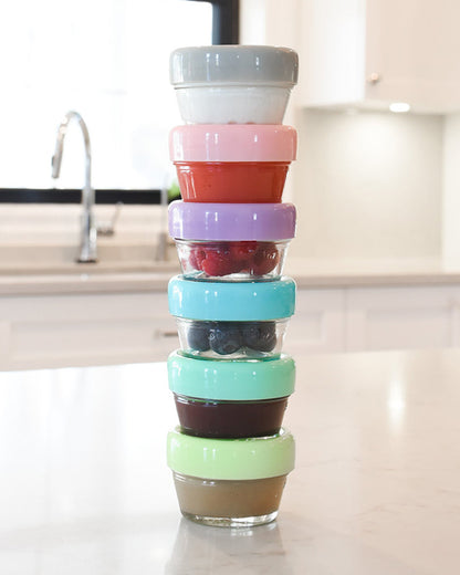 Melii Glass Food Container-Airtight & Leakproof Lid-With Measurement Markings-118 ml-Pack of 6-For Feeding Infants