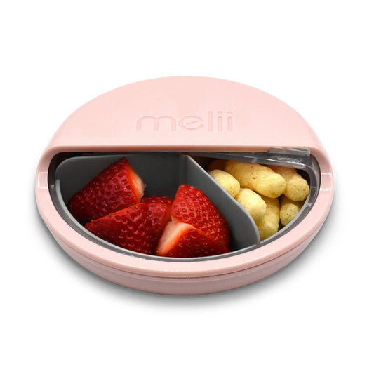 Melii Spin Snack Container-3 Compartments-Dishwasher Safe-342 ml-Pink & Grey-For Feeding Infants