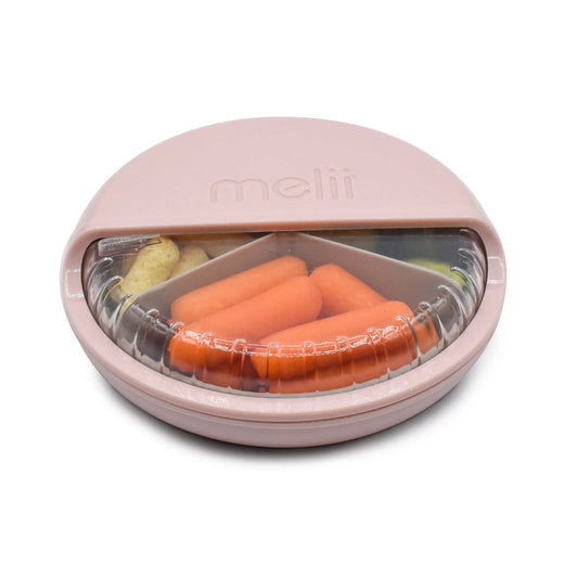 Melii Spin Snack Container-3 Compartments-Dishwasher Safe-342 ml-Pink & Grey-For Feeding Infants