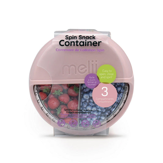 Melii Spin Snack Container-3 Compartments-Dishwasher Safe-342 ml-Pink & Grey-For Feeding Infants