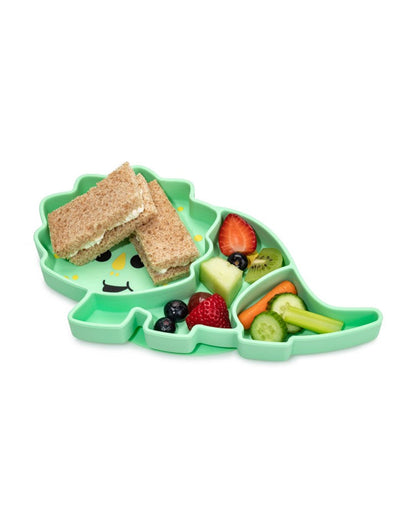 Melii 100% Food Grade Silicone Plate-Suction Base-With Divided Sections-Microwave & Dishwasher Safe-Dinosaur-For Feeding Infants