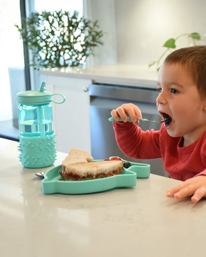 Melii 100% Food Grade Silicone Plate-Suction Base-With Divided Sections-Microwave & Dishwasher Safe-Dinosaur-For Feeding Infants