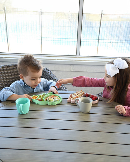 Melii 100% Food Grade Silicone Plate-Suction Base-With Divided Sections-Microwave & Dishwasher Safe-Dinosaur-For Feeding Infants
