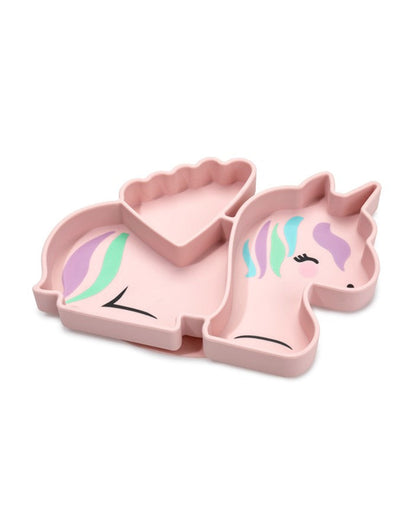 Melii 100% Food Grade Silicone Plate-Suction Base-With Divided Sections-Microwave & Dishwasher Safe-Unicorn-For Feeding Infants