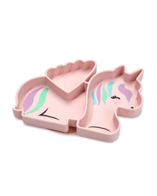 Melii 100% Food Grade Silicone Plate-Suction Base-With Divided Sections-Microwave & Dishwasher Safe-Unicorn-For Feeding Infants