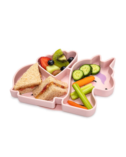 Melii 100% Food Grade Silicone Plate-Suction Base-With Divided Sections-Microwave & Dishwasher Safe-Unicorn-For Feeding Infants