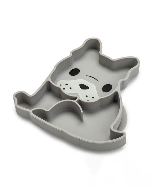Melii 100% Food Grade Silicone Plate-Suction Base-With Divided Sections-Microwave & Dishwasher Safe-Bulldog-For Feeding Infants