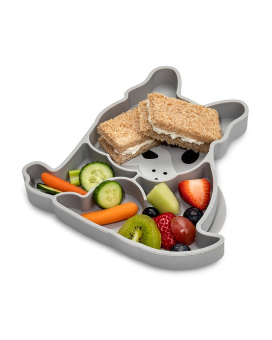 Melii 100% Food Grade Silicone Plate-Suction Base-With Divided Sections-Microwave & Dishwasher Safe-Bulldog-For Feeding Infants